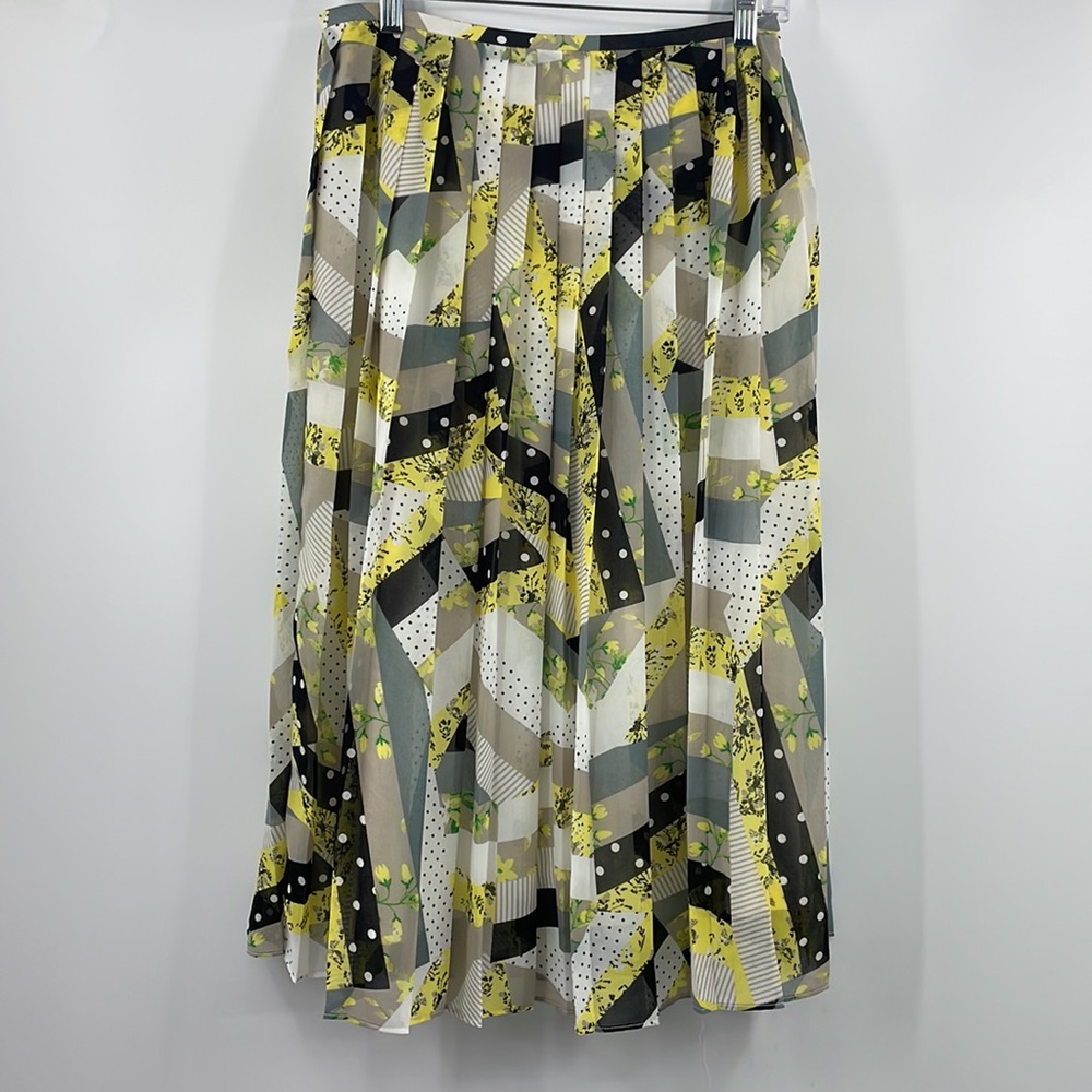 Calvin Klein Abstract Patchwork Stripe Dot Pleated Skirt Size 6